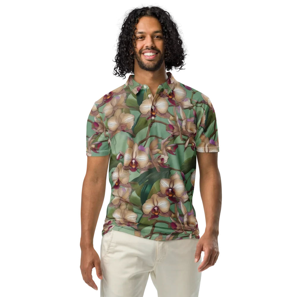 Mosslight Orchids on Men's Slim Fit Polo Shirt — Front