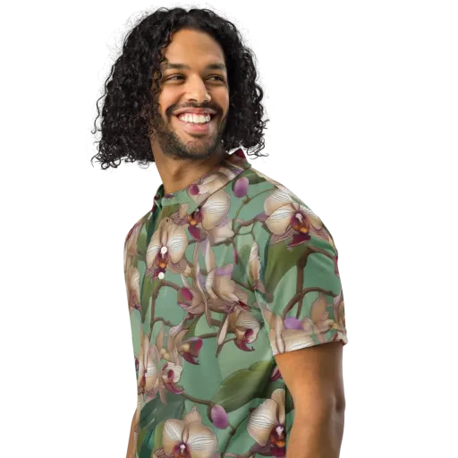 Mosslight Orchids on a Men's Slim Fit Polo Shirt