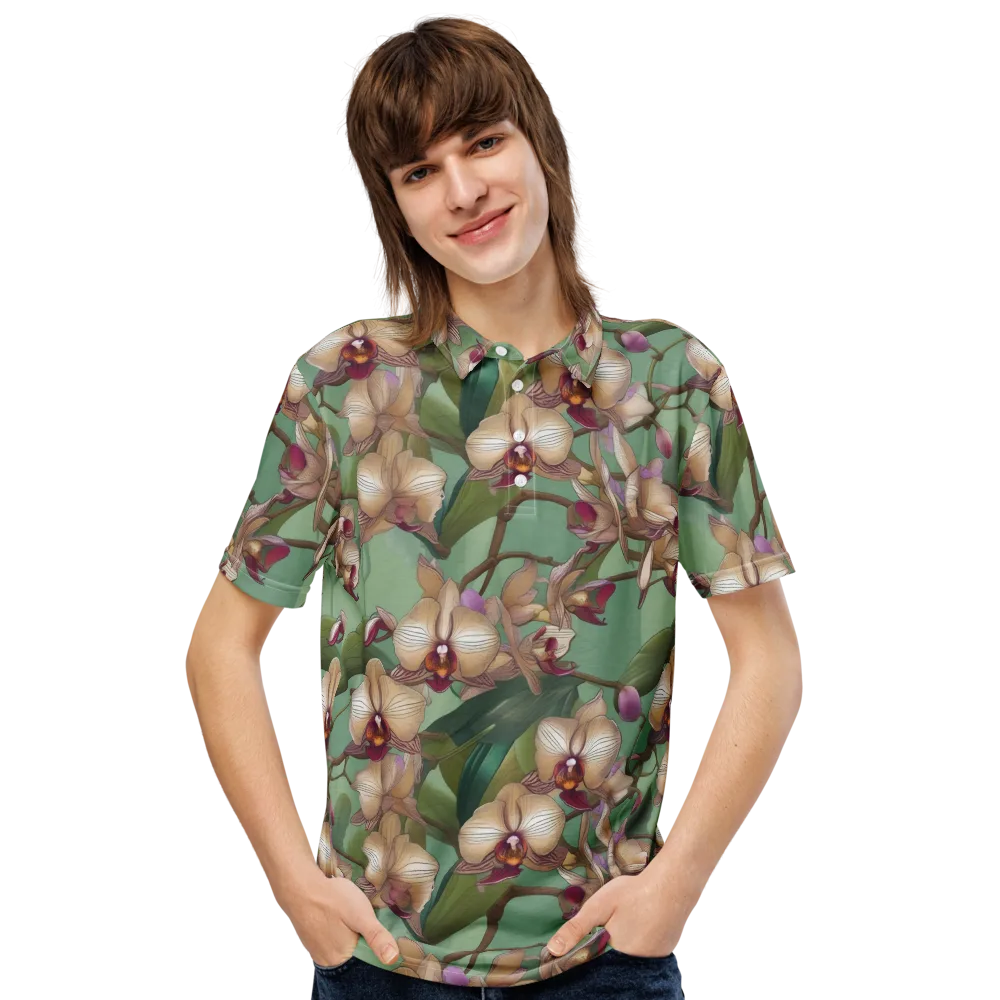 Mosslight Orchids on Men's Slim Fit Polo Shirt — Front