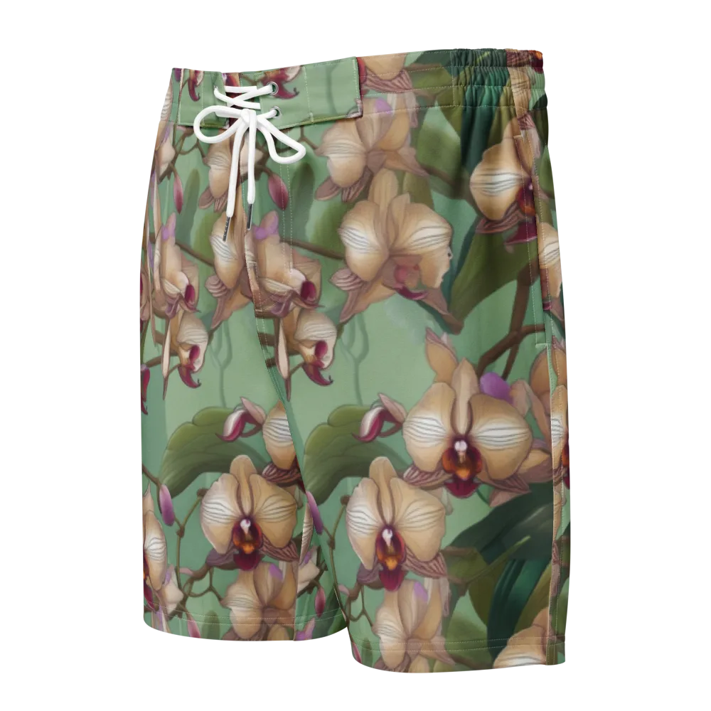Mosslight Orchids on Men's Board Shorts — Front