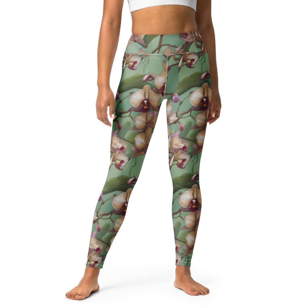 Mosslight Orchids on Yoga Leggings — Front