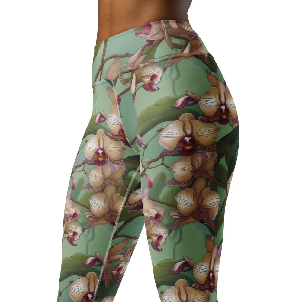 Mosslight Orchids on Yoga Leggings — Left Front