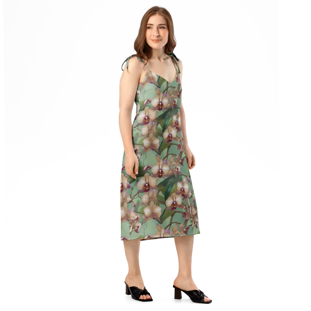 Mosslight Orchids on Slip Dress — Right Front