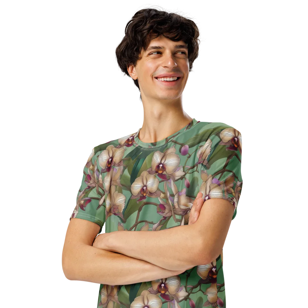 Mosslight Orchids on Men's Crew Neck T-Shirt — Left Front