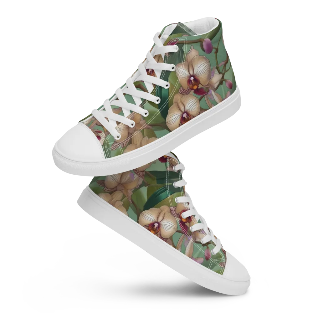 Mosslight Orchids on Men's High Top Canvas Shoes — Front