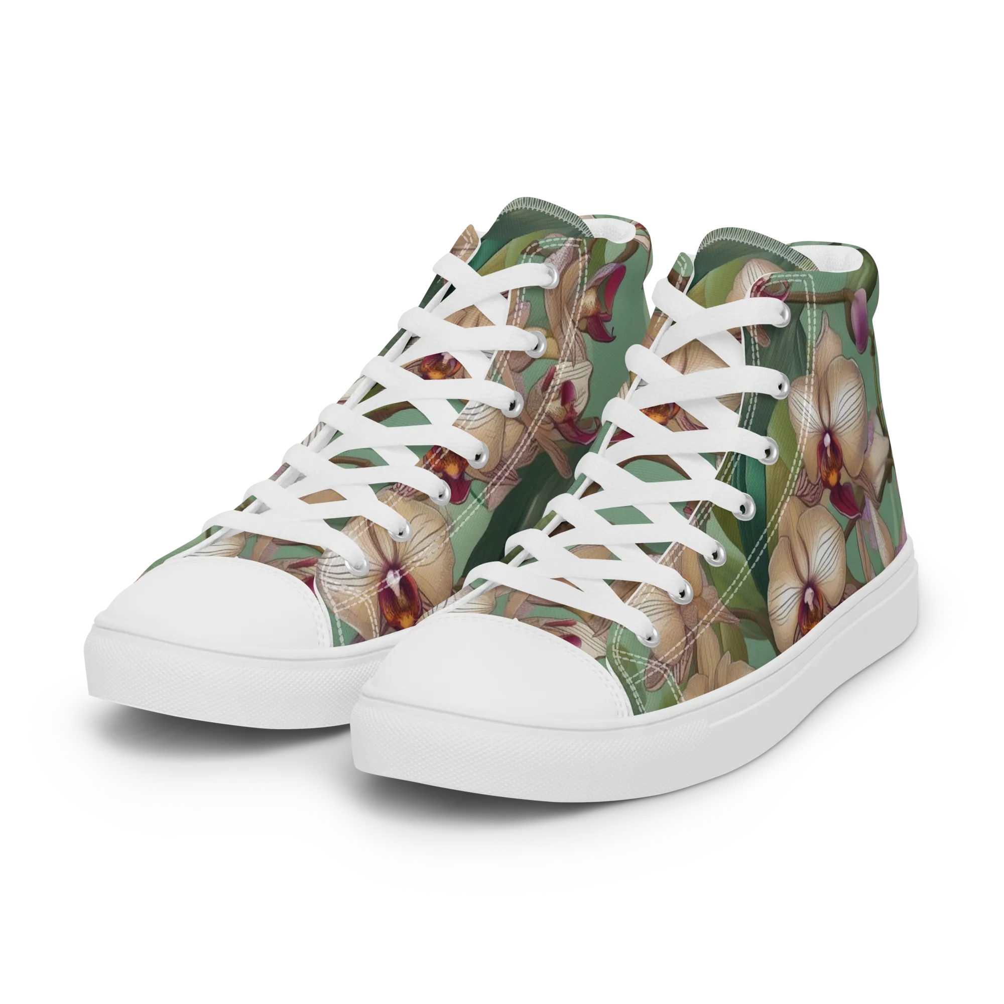 Mosslight Orchids on Women's High Top Canvas Shoes — Left Front