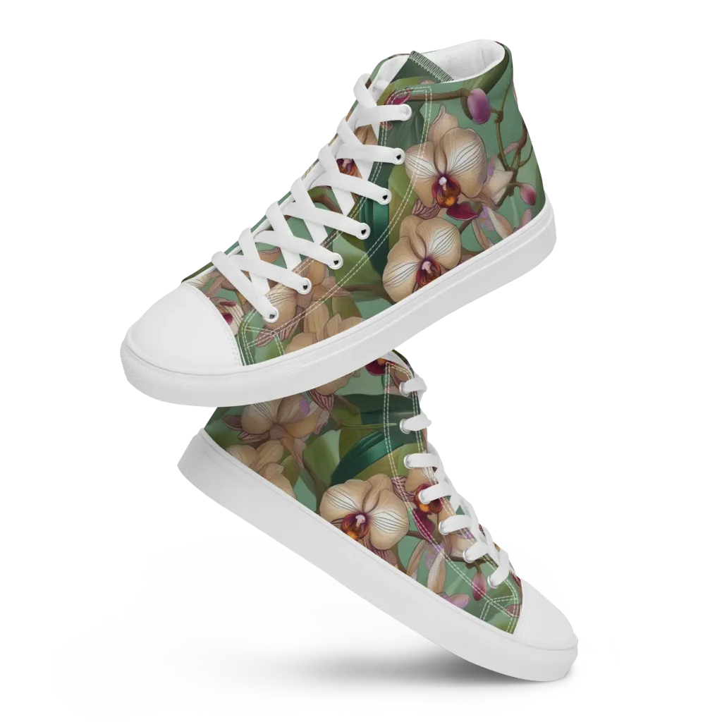 Mosslight Orchids on Women's High Top Canvas Shoes — Front