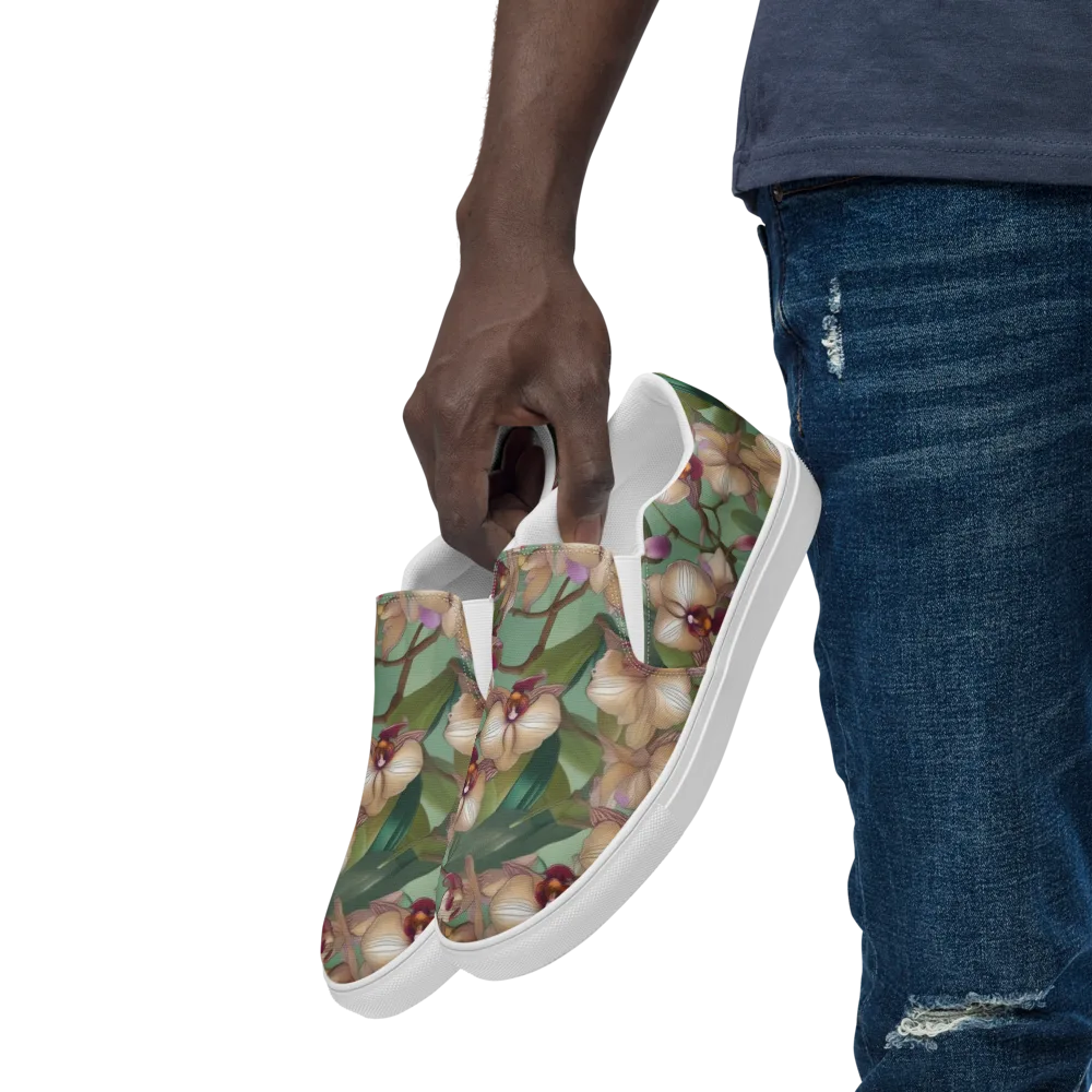Mosslight Orchids on Men's Slip-On Canvas Shoes — Left Front