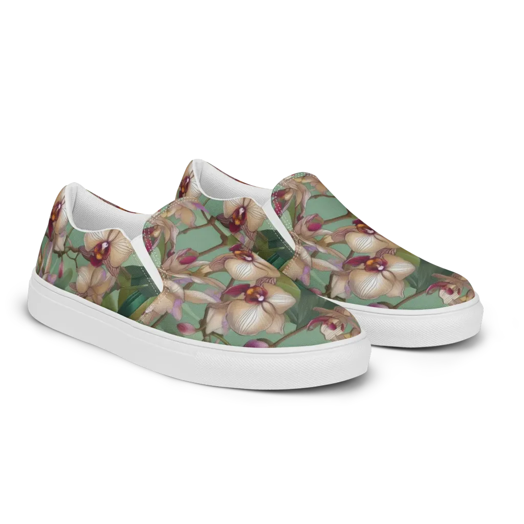 Mosslight Orchids on Women's Slip-On Canvas Shoes — Right Front
