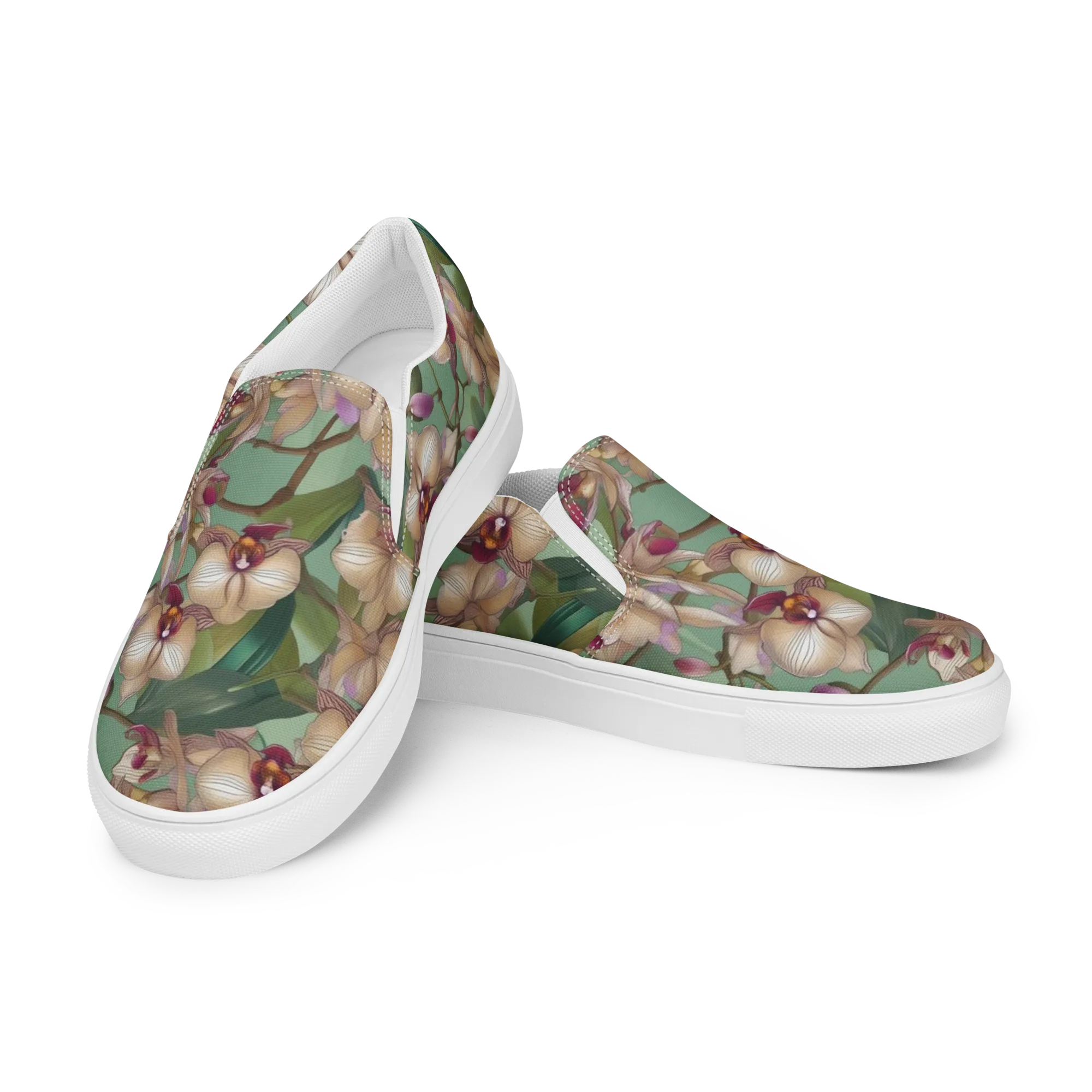 Mosslight Orchids on Women's Slip-On Canvas Shoes — Left Front