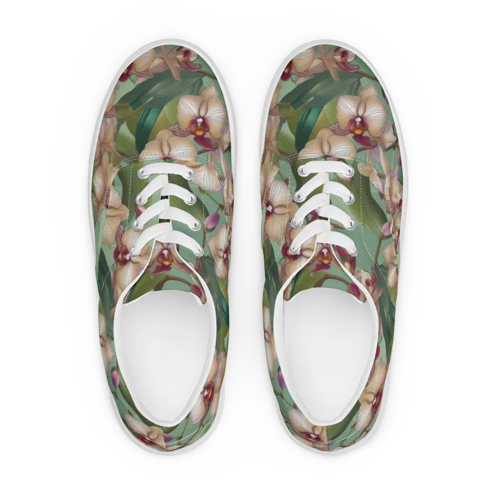 Mosslight Orchids on Men's Lace-Up Canvas Shoes — Front