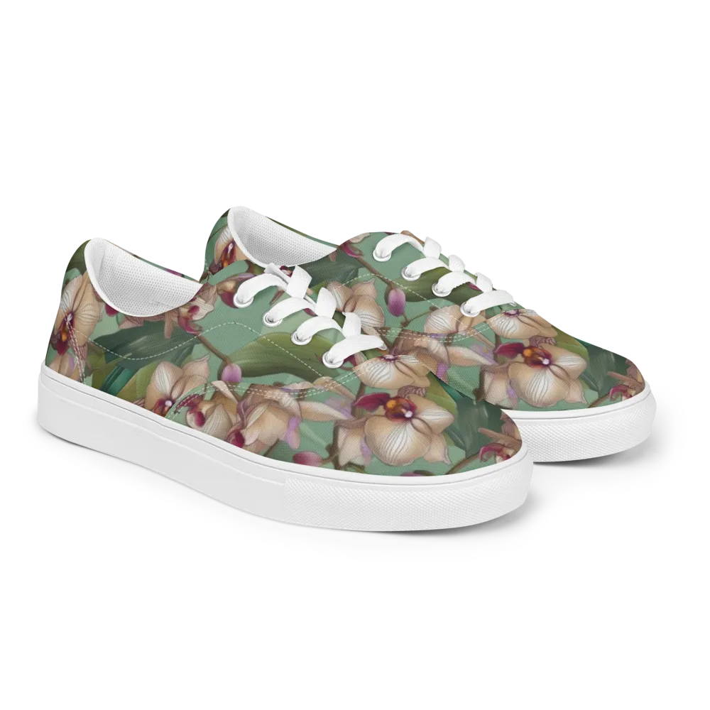 Mosslight Orchids on Men's Lace-Up Canvas Shoes — Right Front