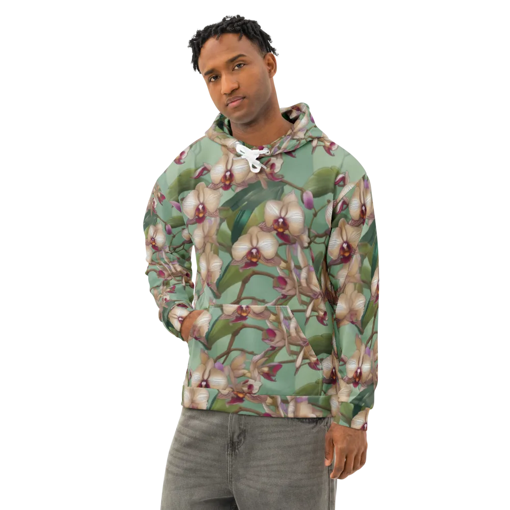 Mosslight Orchids on Cotton Hoodie — Left Front