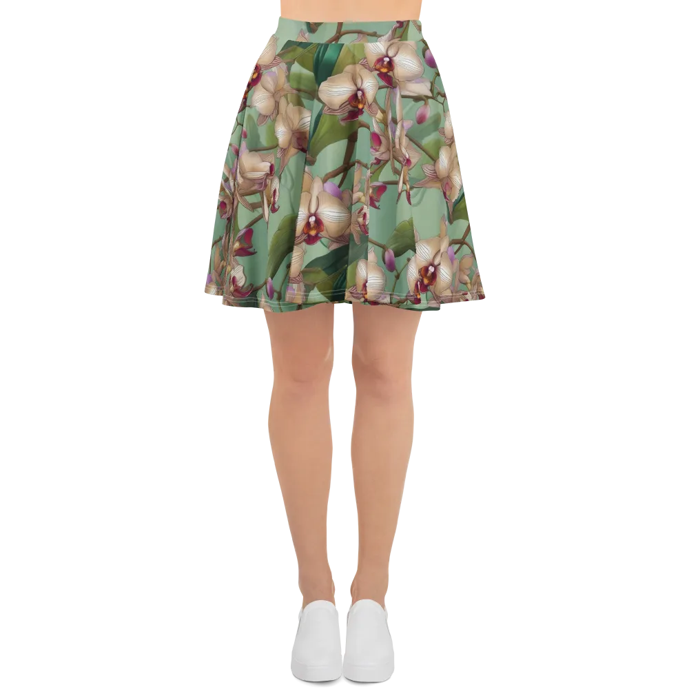 Mosslight Orchids on Skater Skirt — Front