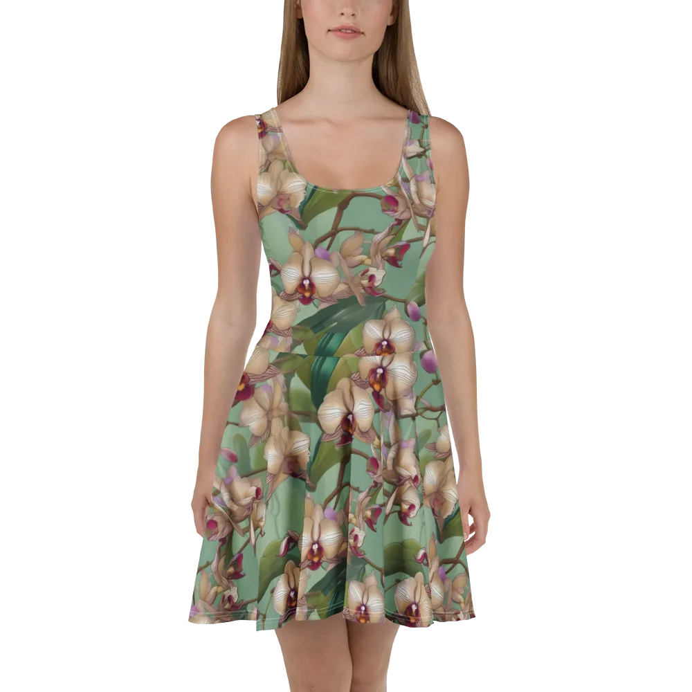 Mosslight Orchids on Skater Dress — Front