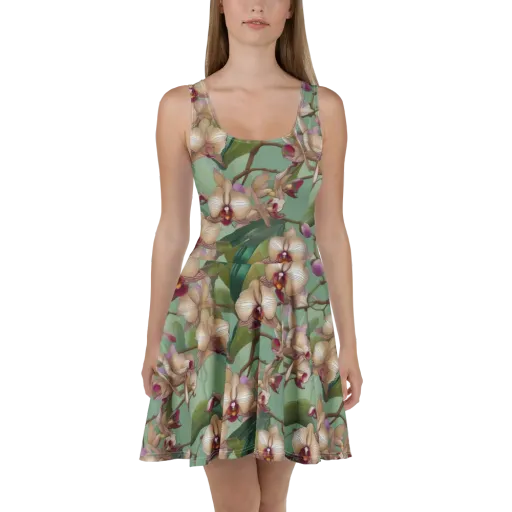 Mosslight Orchids on a Skater Dress