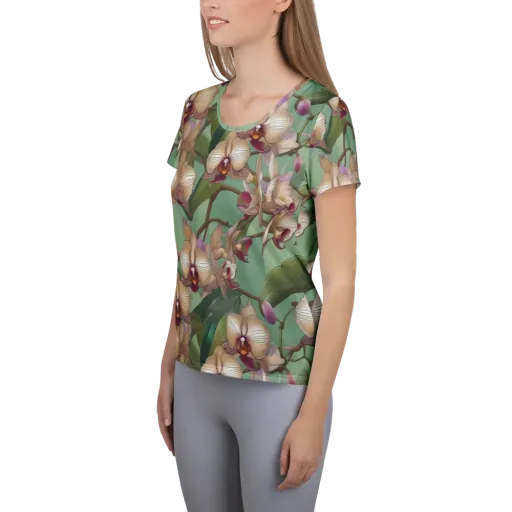Mosslight Orchids on a Women's Athletic T-Shirt