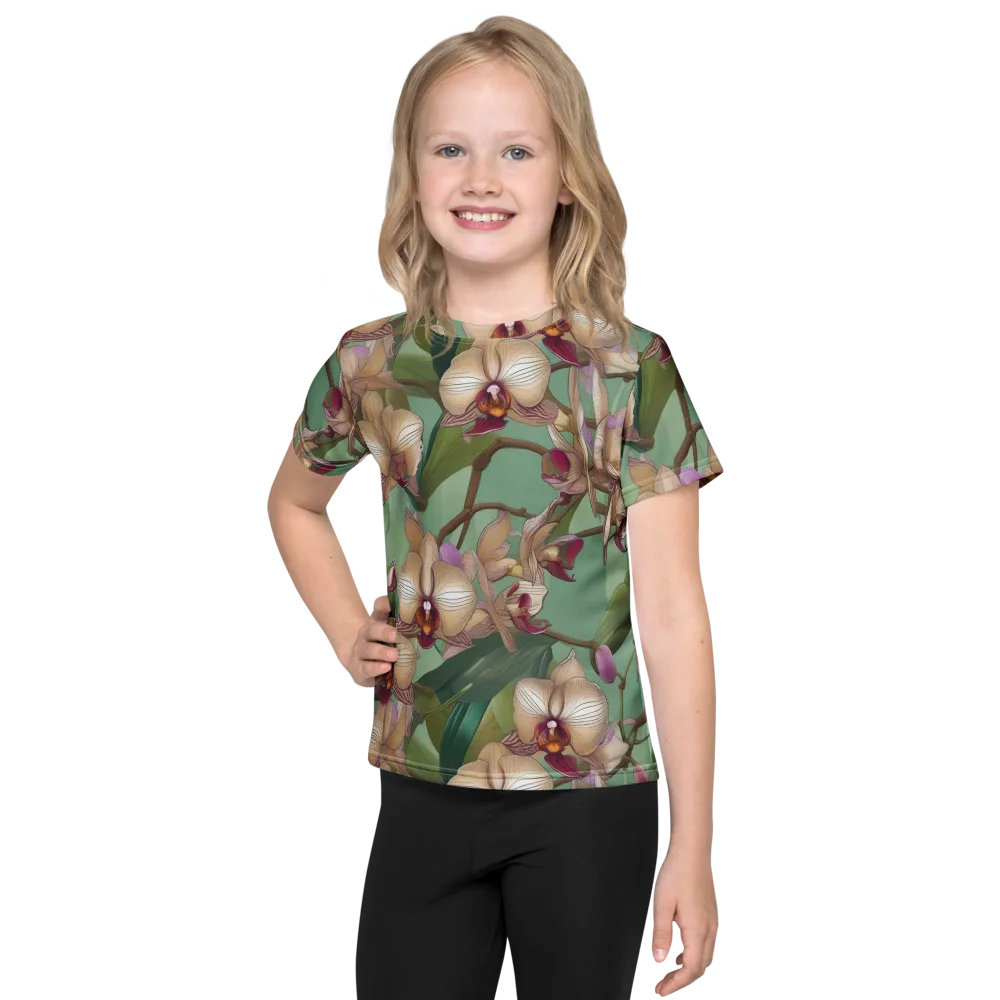 Mosslight Orchids on Kids Crew Neck T-Shirt — Front