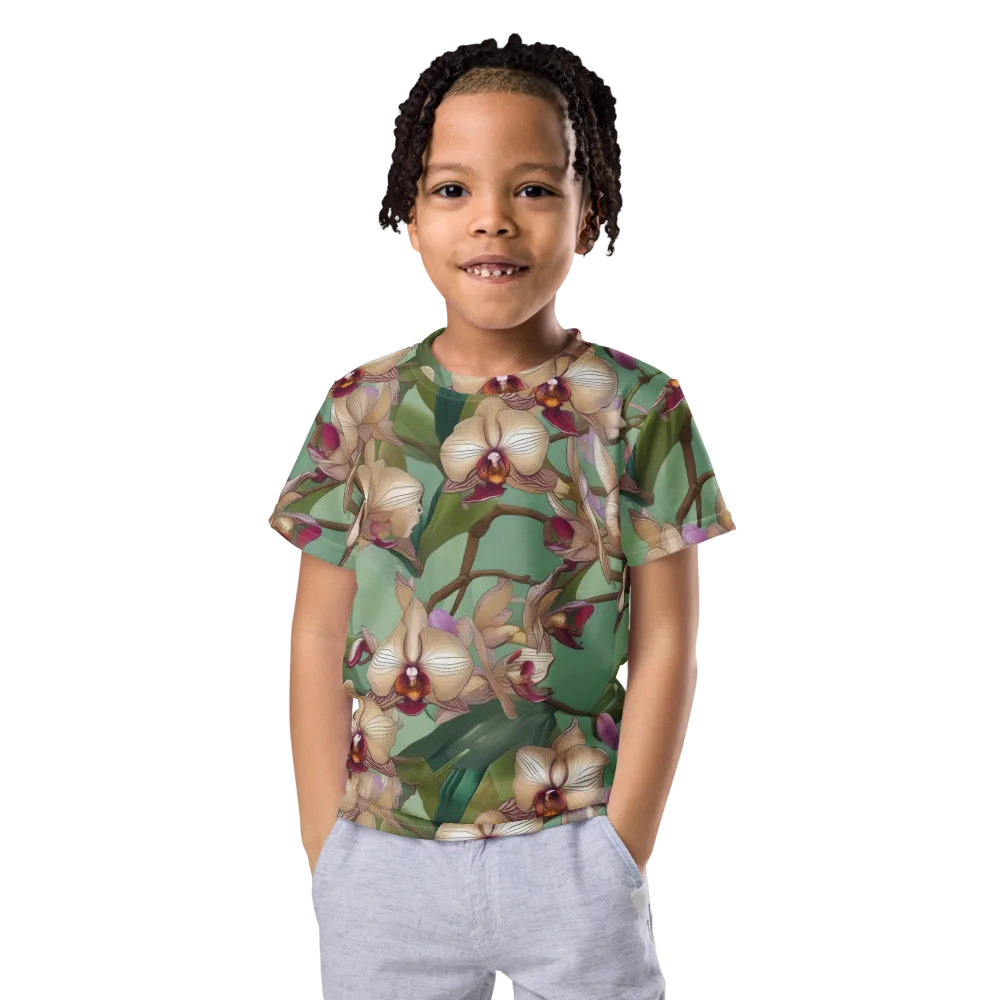 Mosslight Orchids on Kids Crew Neck T-Shirt — Front
