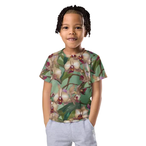 Mosslight Orchids on a Kids Crew Neck T-Shirt