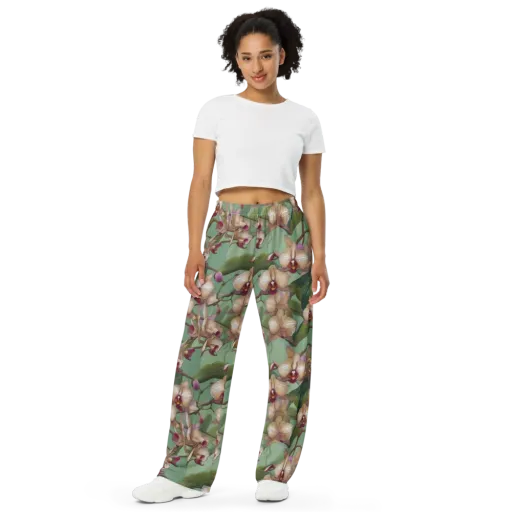 Mosslight Orchids on a Wide-Leg Pants