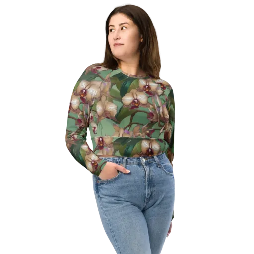 Mosslight Orchids on a Long Sleeve Crop Top