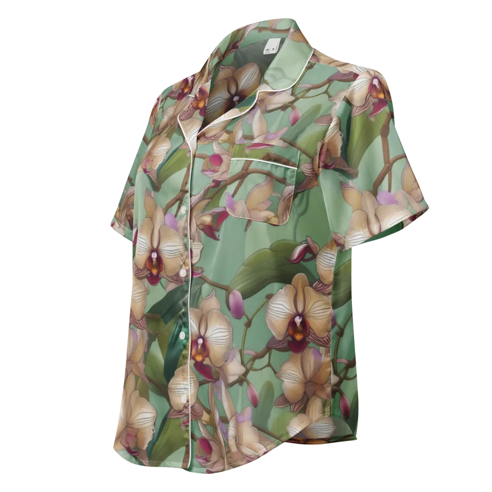 Mosslight Orchids on Women's Short Sleeve Pajama Top — Left Front