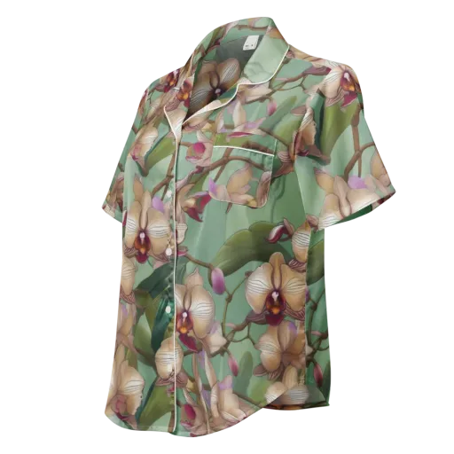 Mosslight Orchids on a Women's Short Sleeve Pajama Top