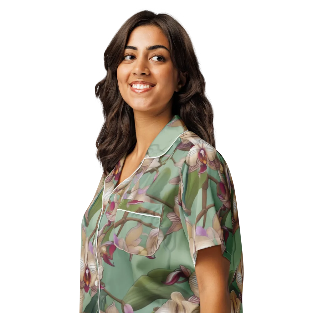 Mosslight Orchids on Women's Short Sleeve Pajama Top — Left Front