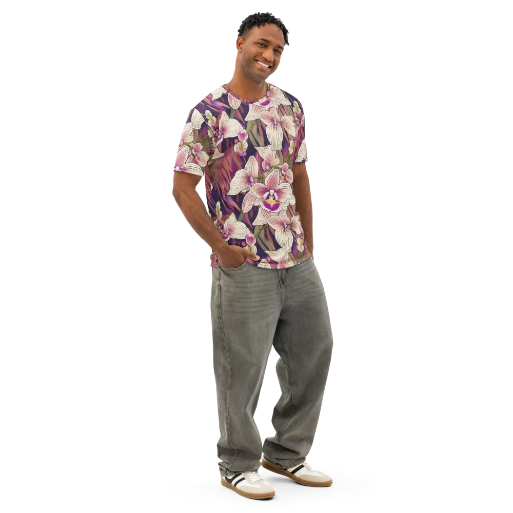 Midnight Orchid on Men's Cotton Crew Neck T-Shirt — Right Front