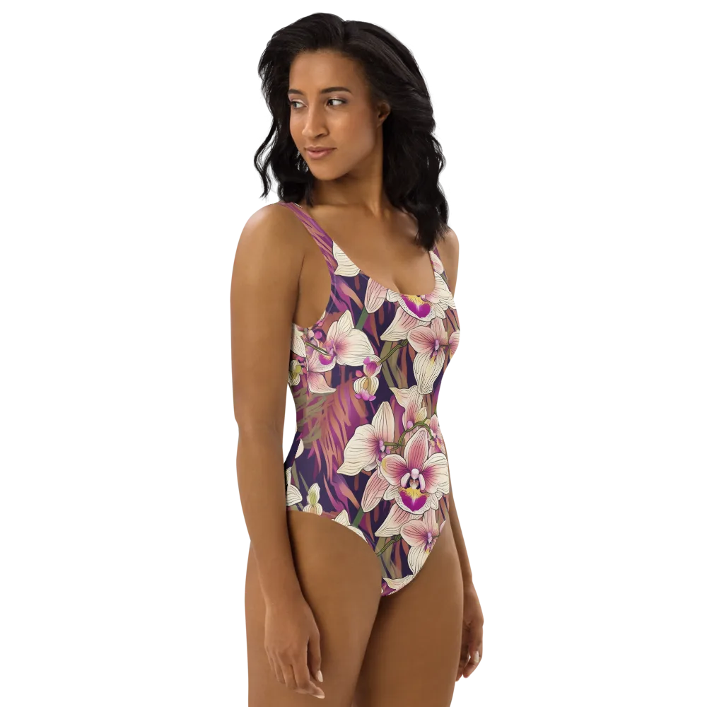 Midnight Orchid on One-Piece Swimsuit — Right