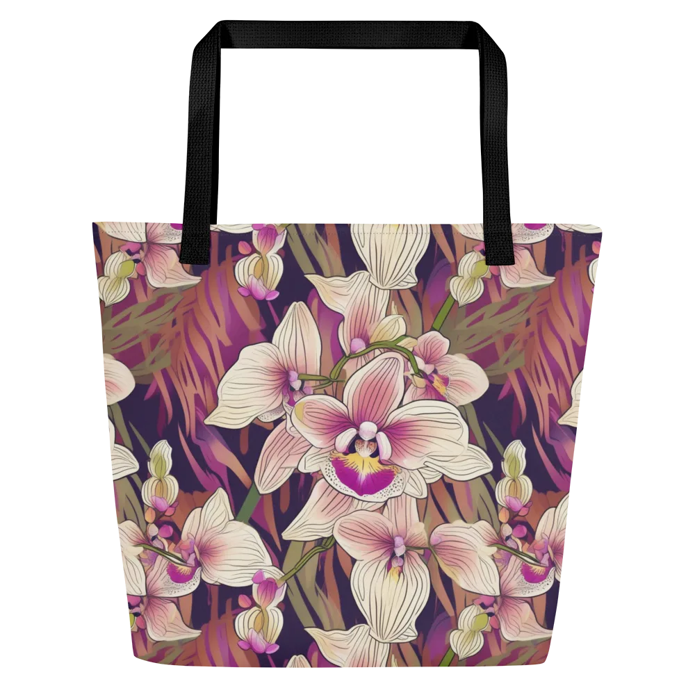 Midnight Orchid on Large Tote Bag W/ Pocket — Front