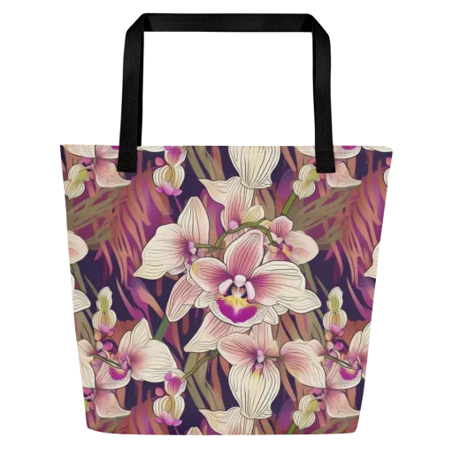 Midnight Orchid on a Large Tote Bag W/ Pocket
