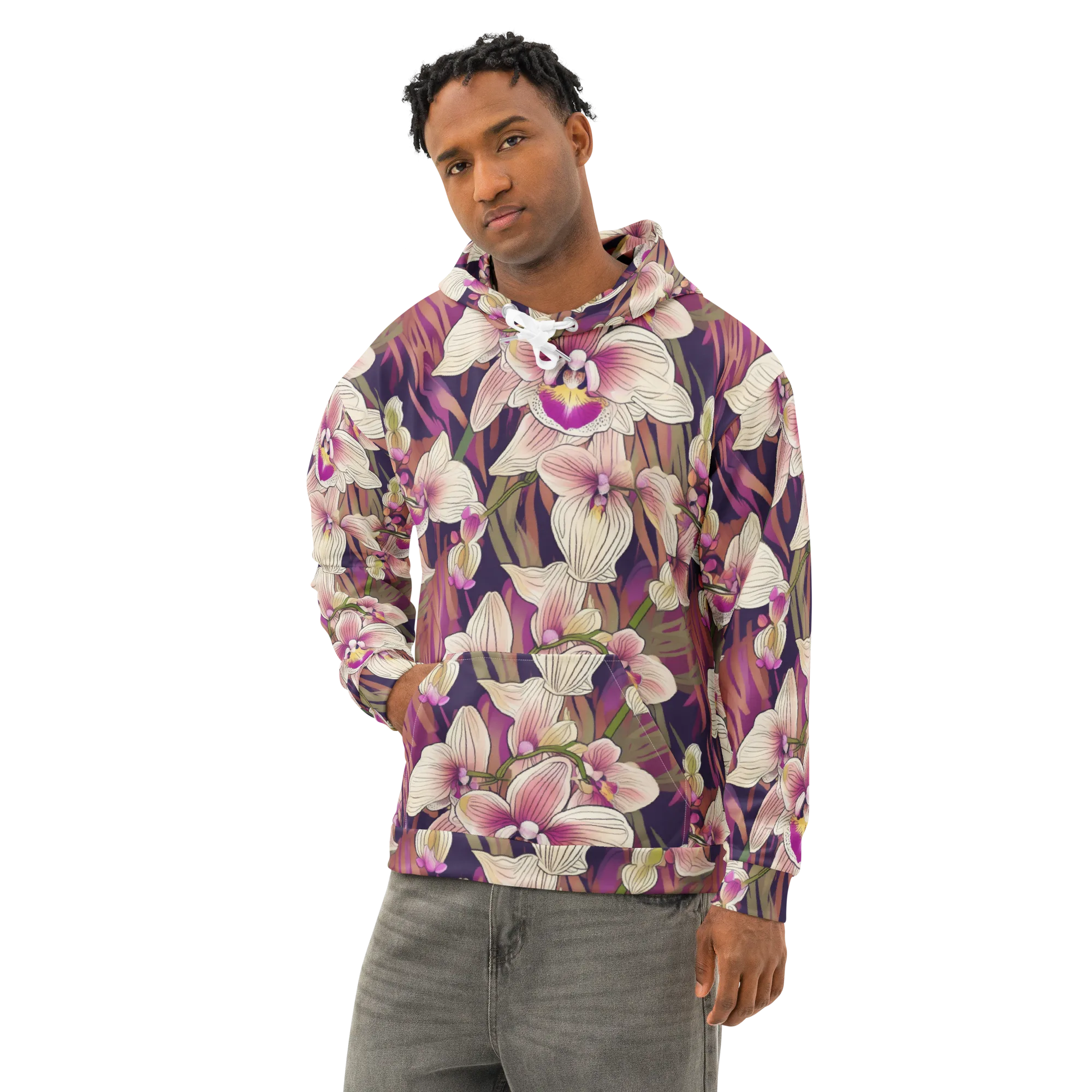Midnight Orchid on Cotton Hoodie — Left Front