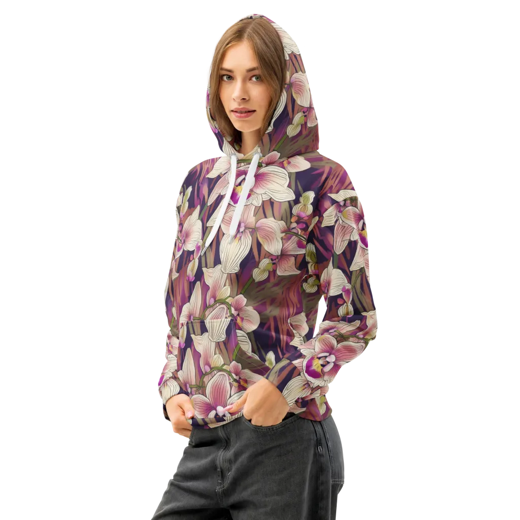 Midnight Orchid on Cotton Hoodie — Left Front