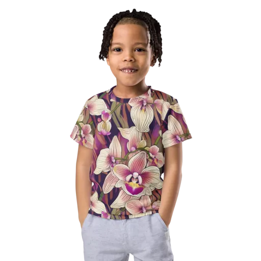 Midnight Orchid on a Kids Crew Neck T-Shirt