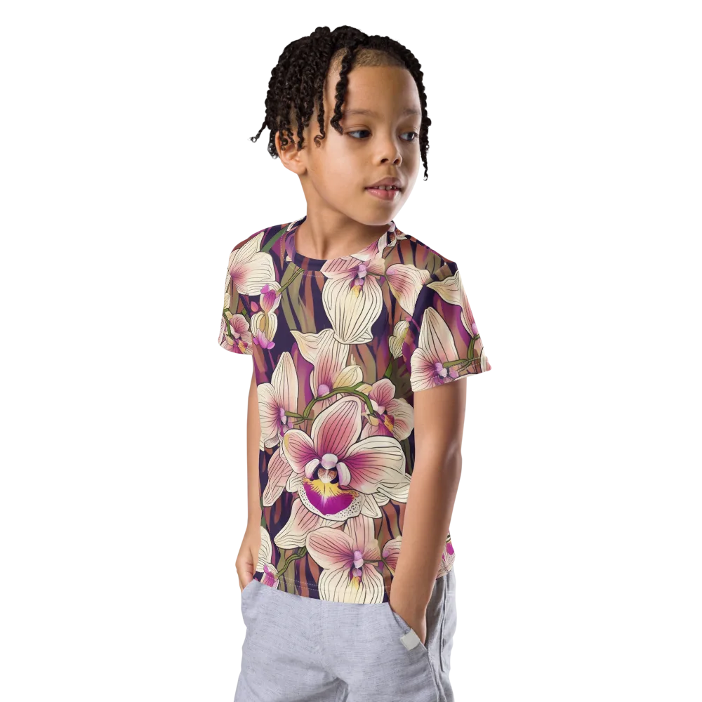 Midnight Orchid on Kids Crew Neck T-Shirt — Left Front
