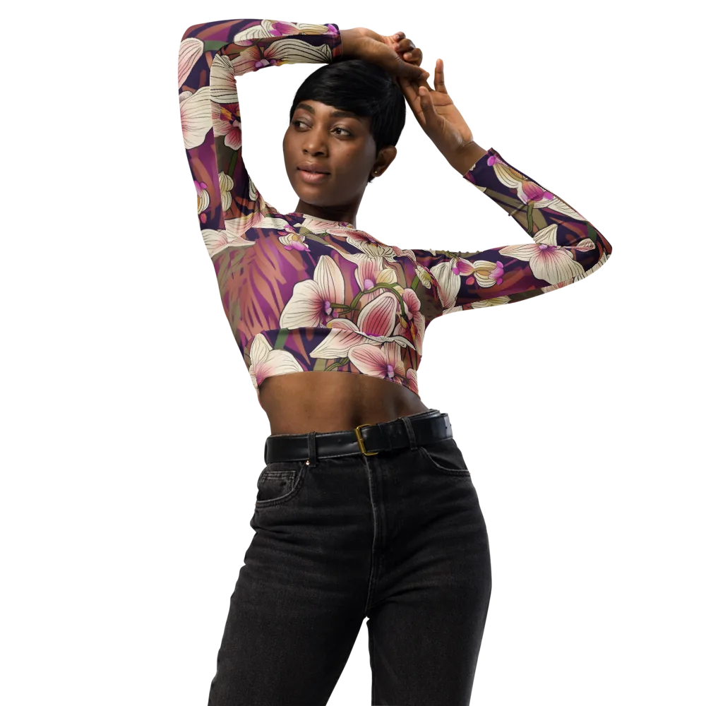 Midnight Orchid on Long Sleeve Crop Top — Front