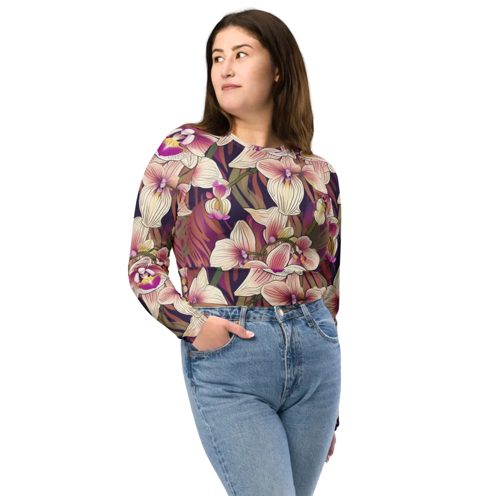 Midnight Orchid on Long Sleeve Crop Top — Front