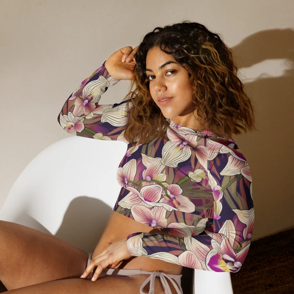 Midnight Orchid on Long Sleeve Crop Top — Left Front