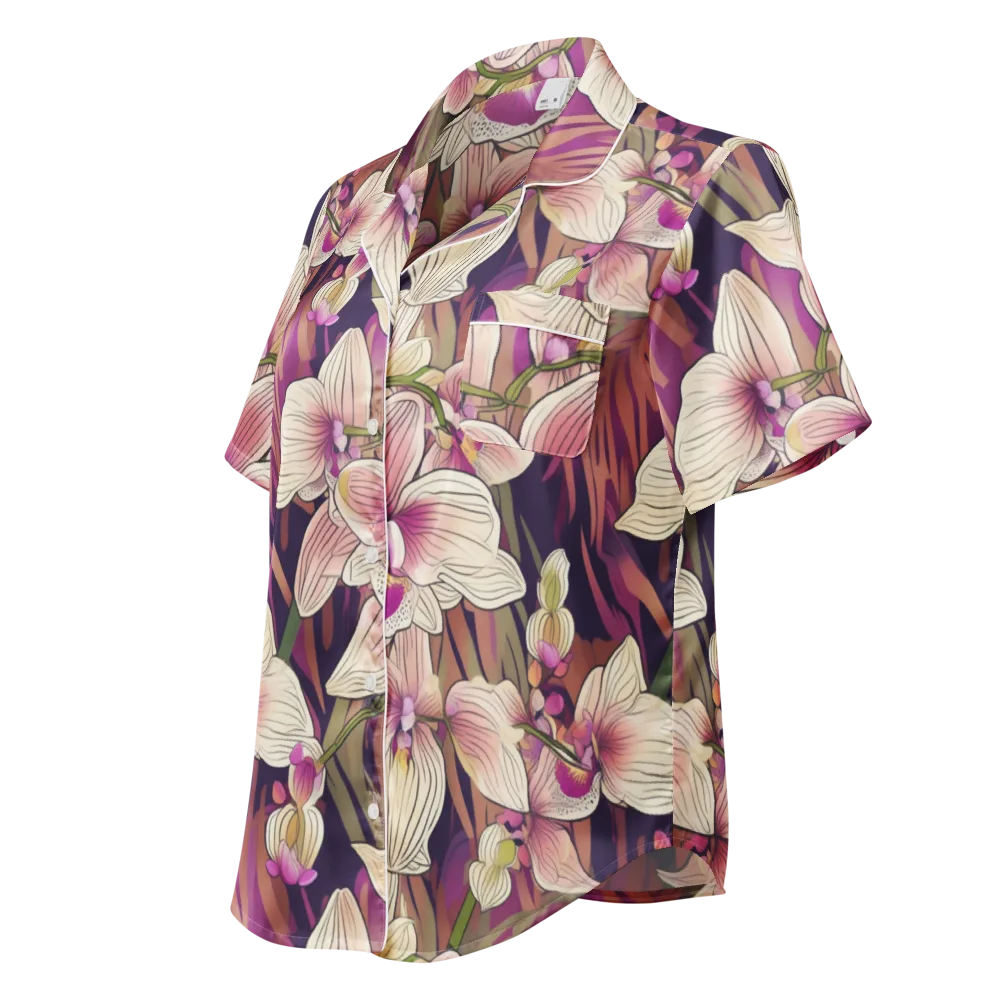 Midnight Orchid on Women's Short Sleeve Pajama Top — Left Front