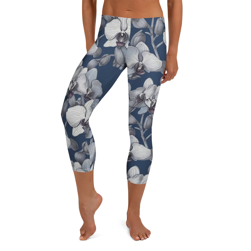 Blue Orchidarium on Capri Leggings — Front