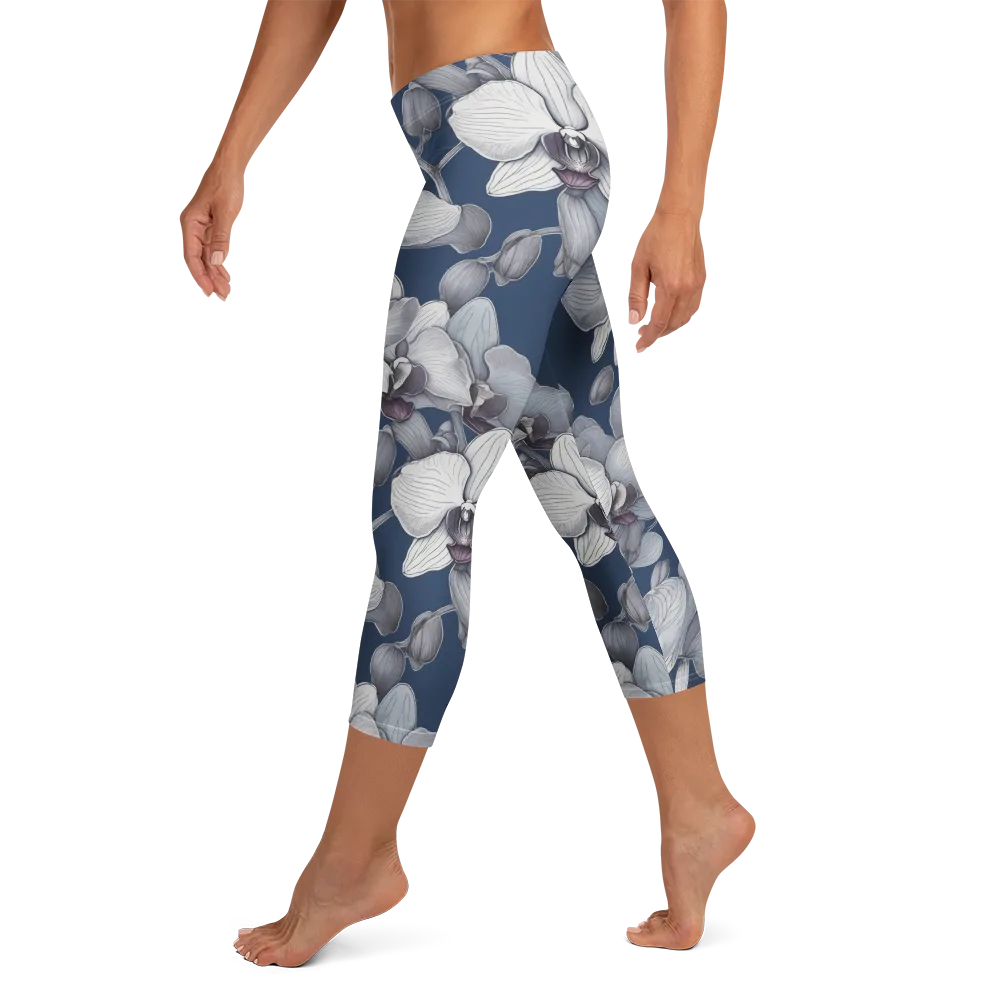 Blue Orchidarium on Capri Leggings — Left