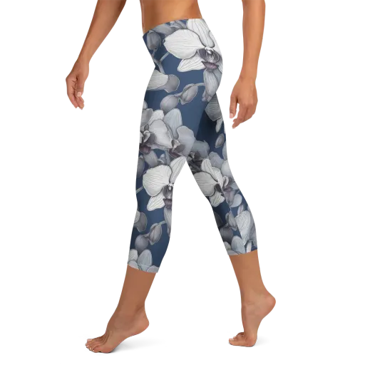 Blue Orchidarium on a Capri Leggings