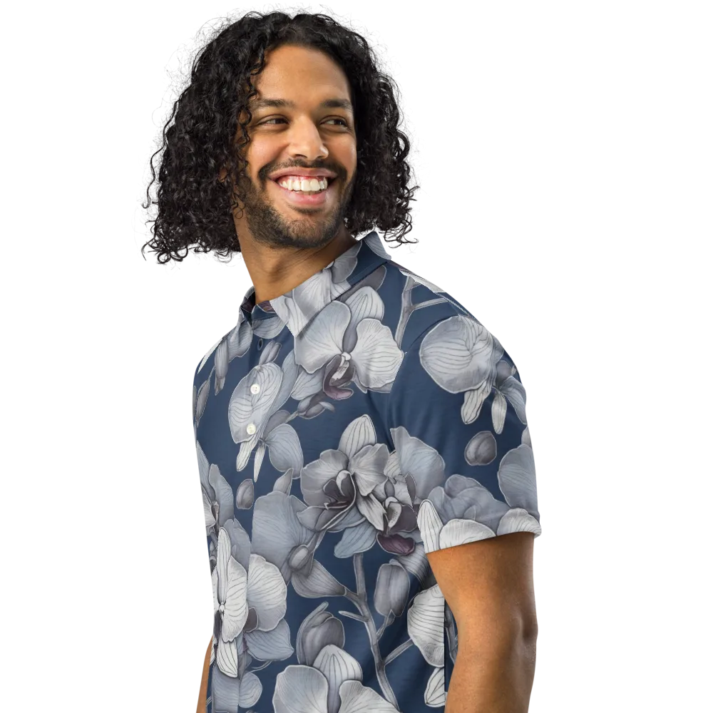 Blue Orchidarium on Men's Slim Fit Polo Shirt — Left Front