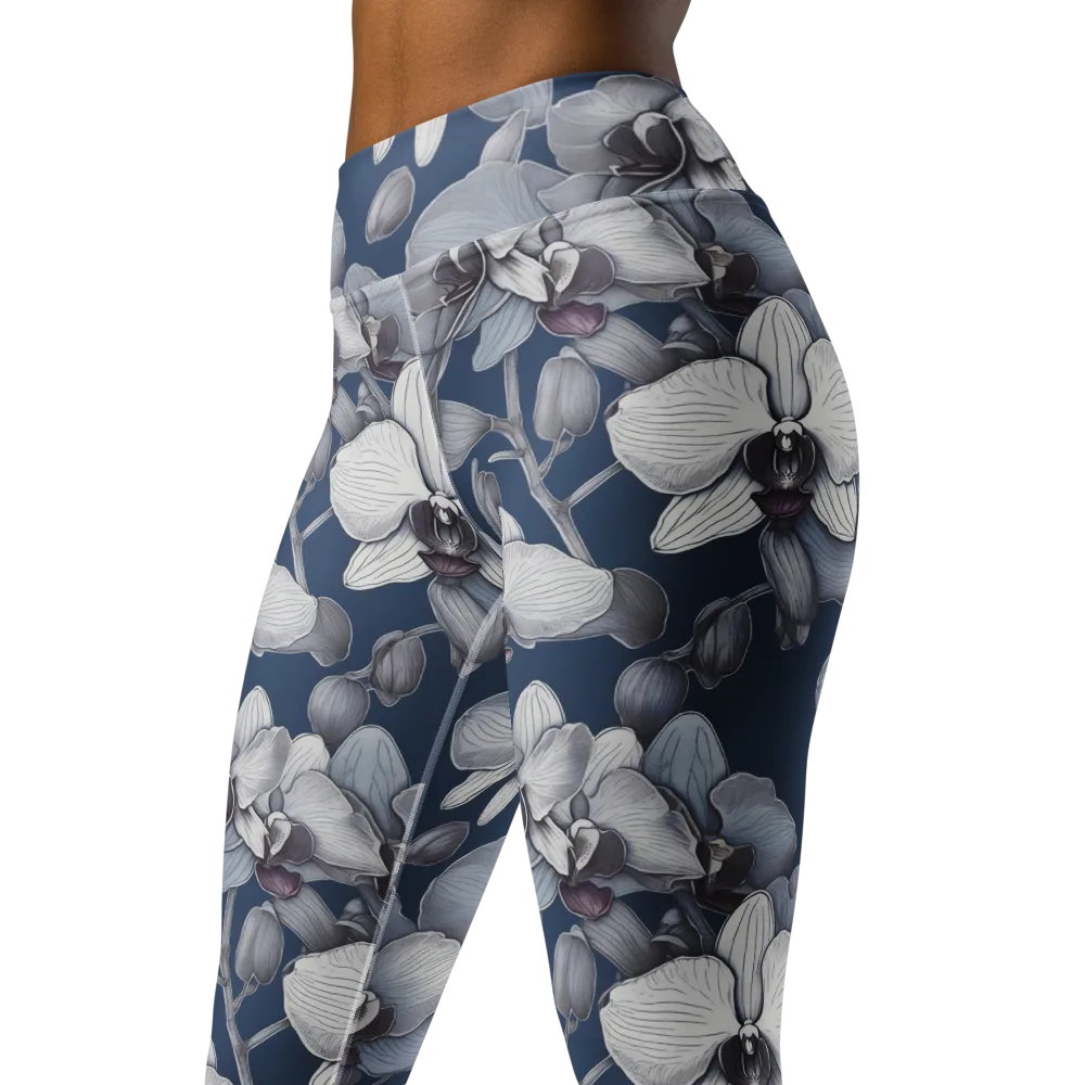 Blue Orchidarium on Yoga Leggings — Left Front