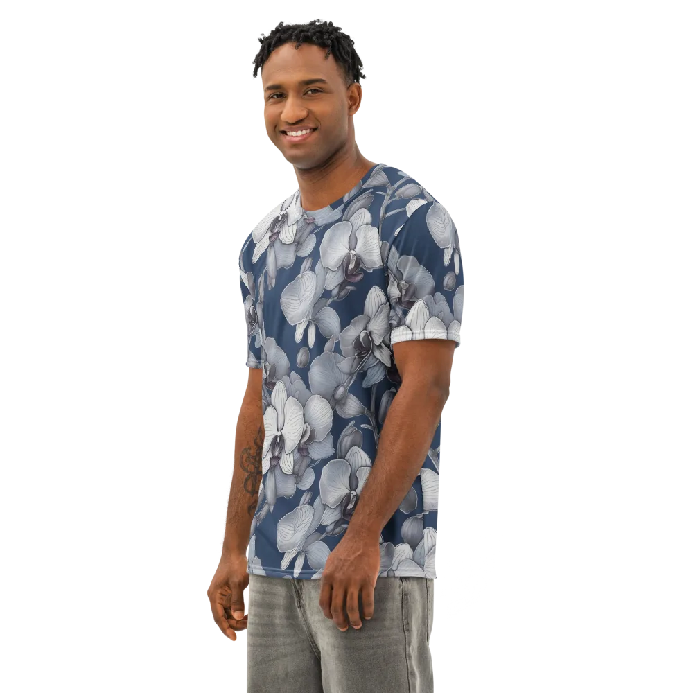 Blue Orchidarium on Men's Cotton Crew Neck T-Shirt — Left Front