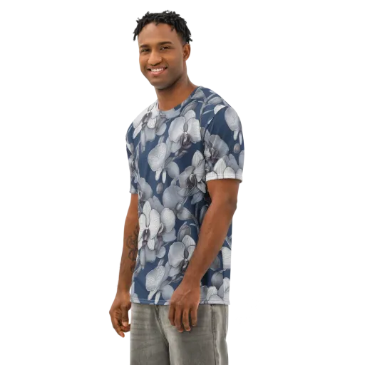 Blue Orchidarium on a Men's Cotton Crew Neck T-Shirt