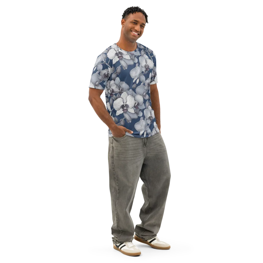 Blue Orchidarium on Men's Cotton Crew Neck T-Shirt — Right Front