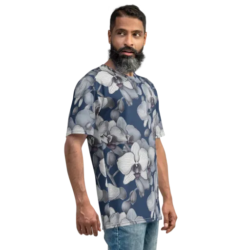 Blue Orchidarium on a Men's Crew Neck T-Shirt